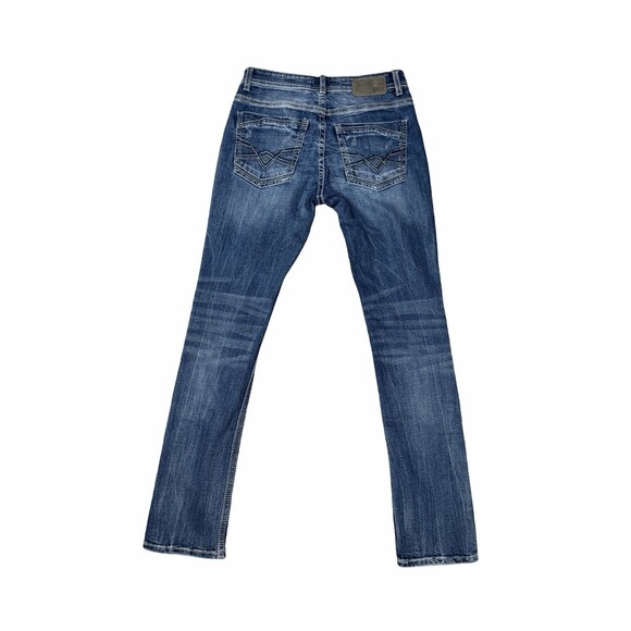 BKE Alec Jeans Womens 28x32 Slim Distressed Blue Medium Whisker Wash Straight - Picture 10 of 13